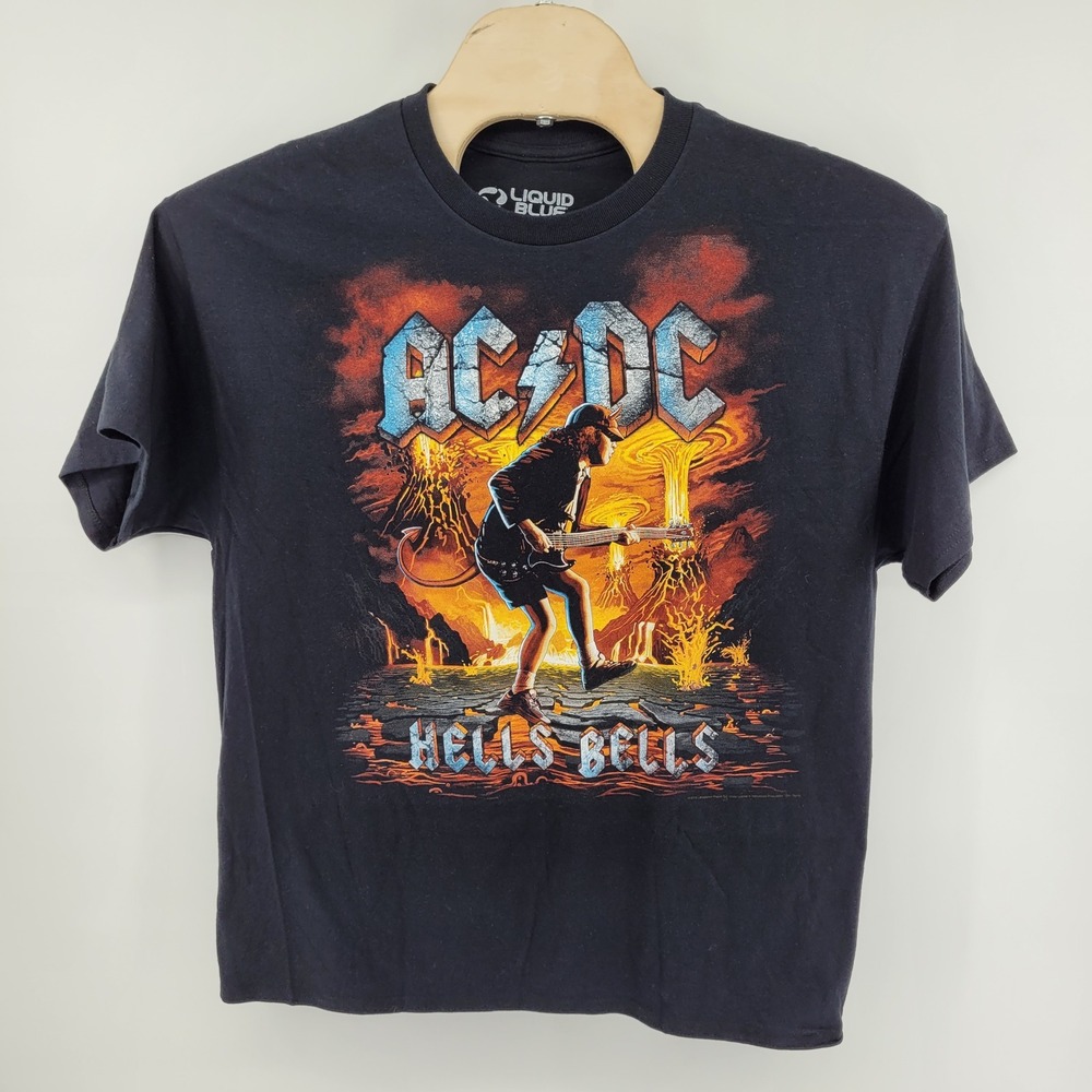 AC/DC Hells Bells Liquid‎ Blue Graphic T-Shirt Mens XL Black Angus Young Rock